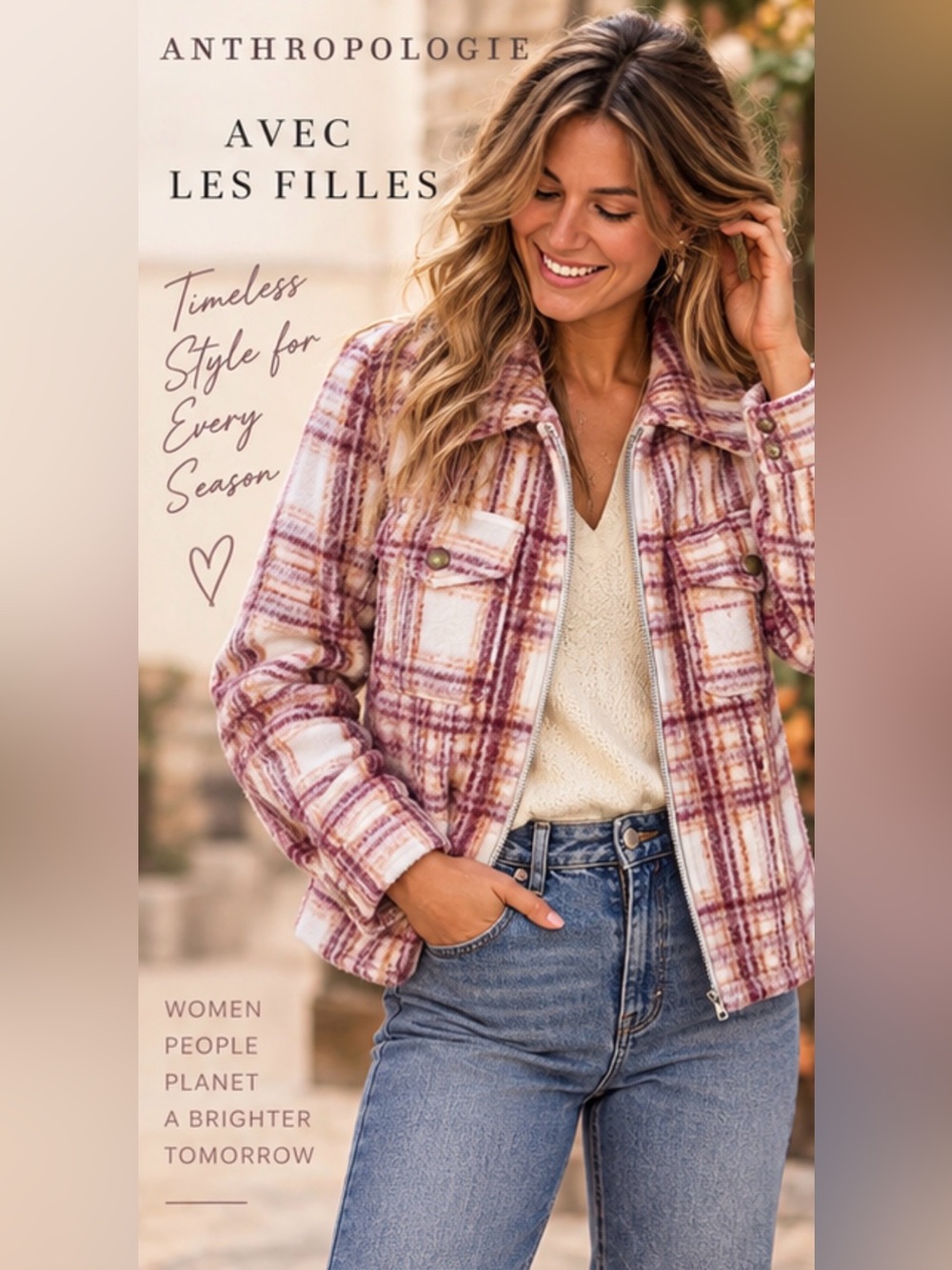 Anthropologie Avec Les Filles Pink Plaid Teddy Jacket Size L NWT